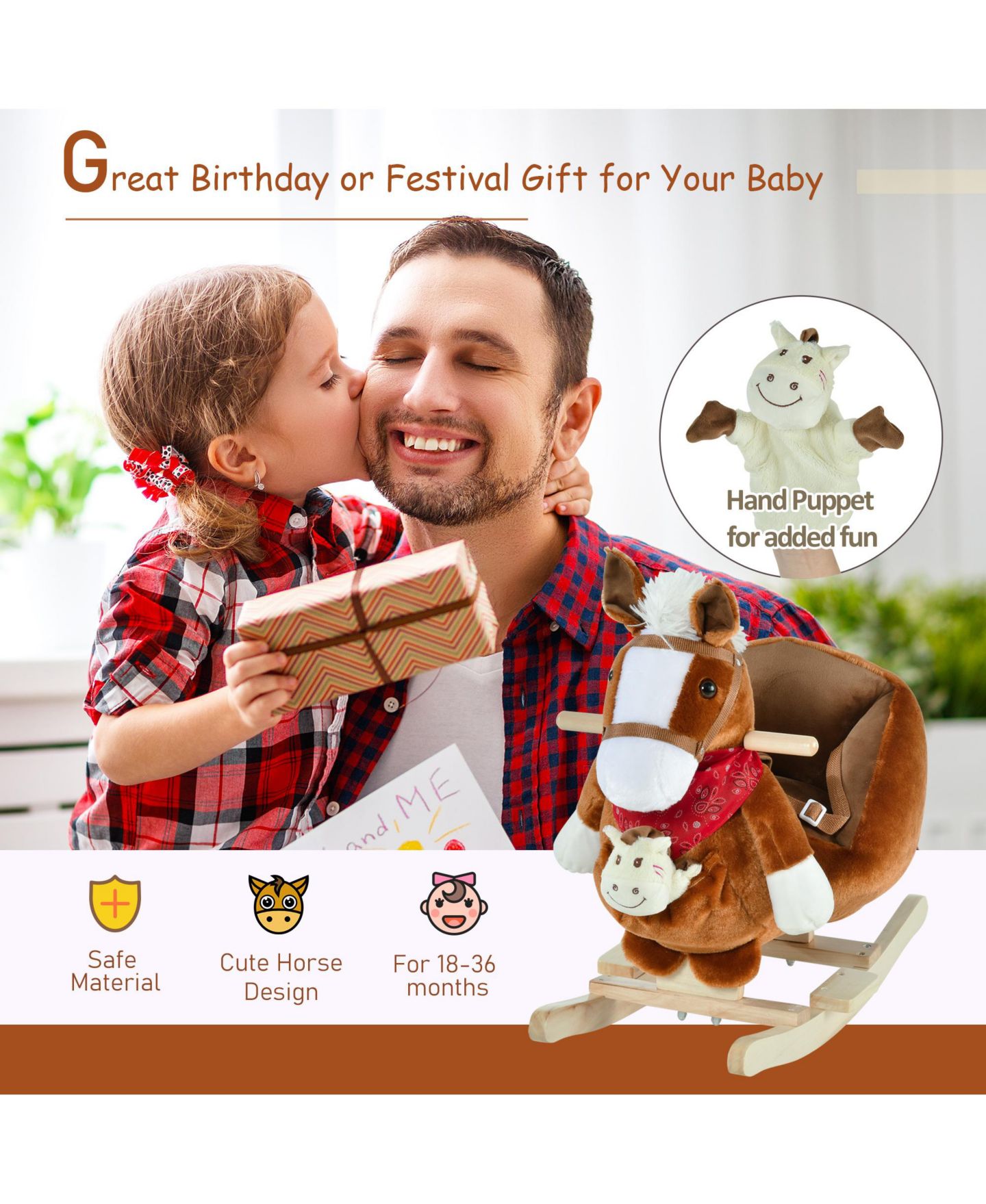 Детская мягкая игрушка Qaba Kids Plush Rocking Horse with Lullaby, Ages 18-36 Months — фото 4