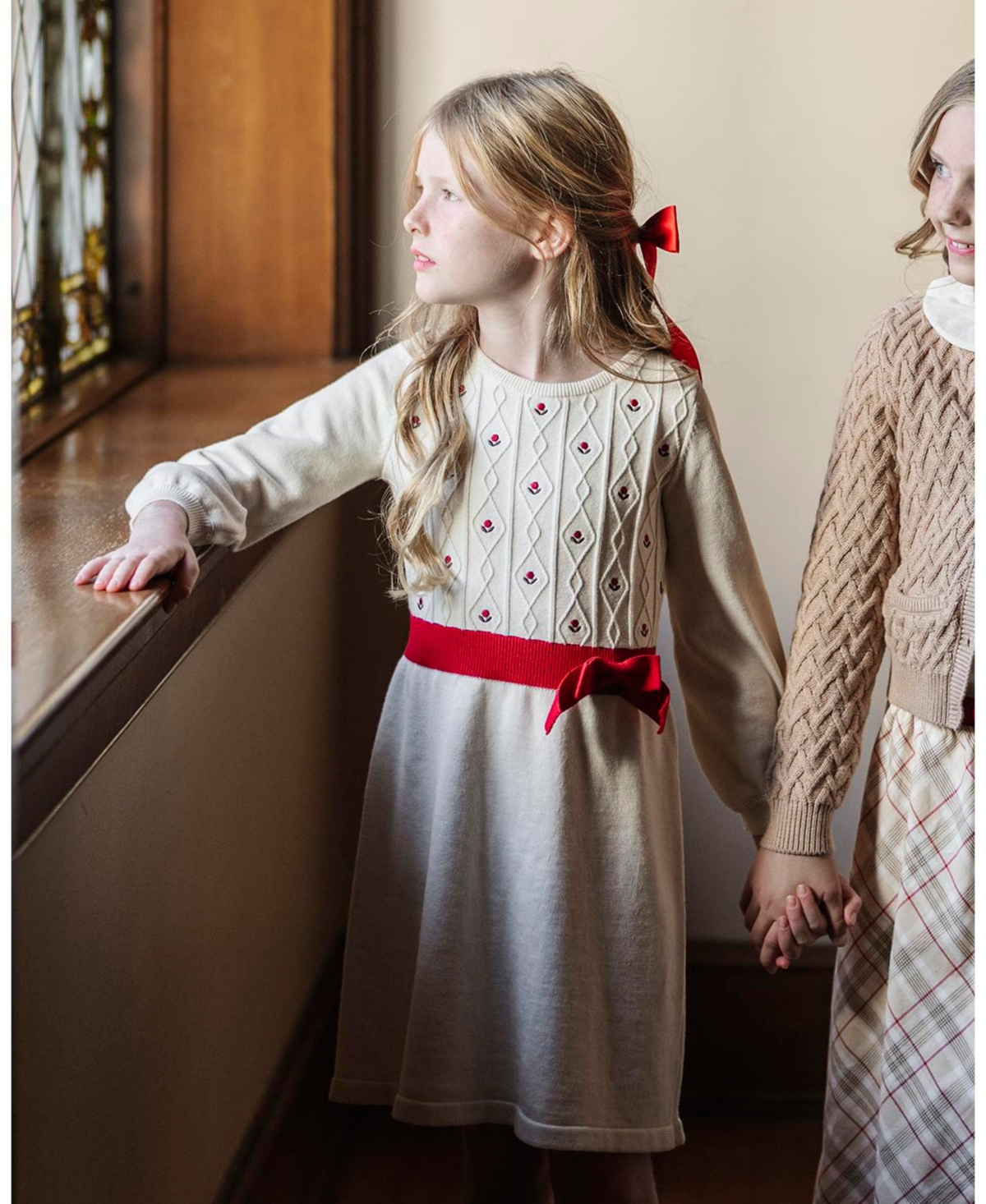 Hope & Henry Toddler Girls Organic Embroidered Skater Sweater Dress with Bow