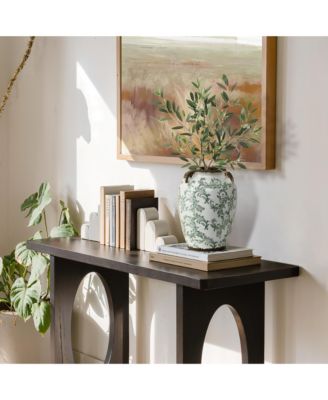 Green Floral Wide-Mouth Waterproof Ceramic Vase, 7.28" Round Indoor Home Decor