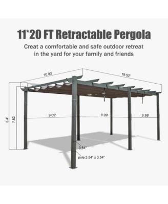 11 X 20 FT Outdoor Living Outdoor Retractable Pergola with Weather-Resistant Canopy Aluminum Garden Pergola Patio Grill Gazebo,Dark Gray