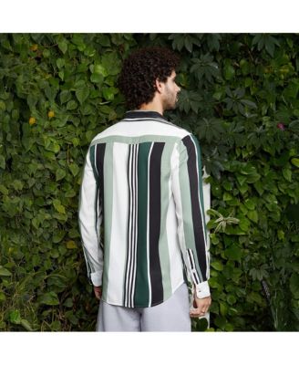 Men's Jungle Green & Cream White Multitrack-Striped Shirt