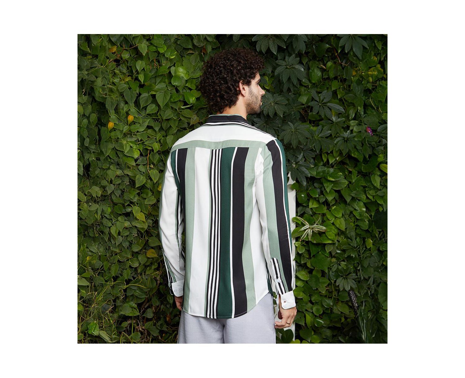Men's Jungle Green & Cream White Multitrack-Striped Shirt