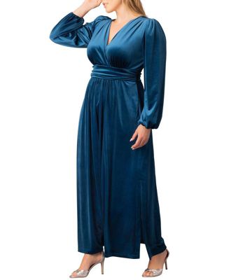 Plus Size Vivienne Long Sleeve Velvet Evening Gown with Pockets