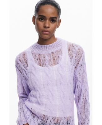 Women's Cable-knit sweater with distressed details