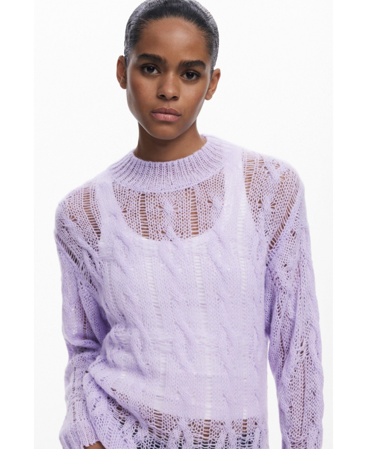Desigual Women's Cable-knit sweater with distressed details