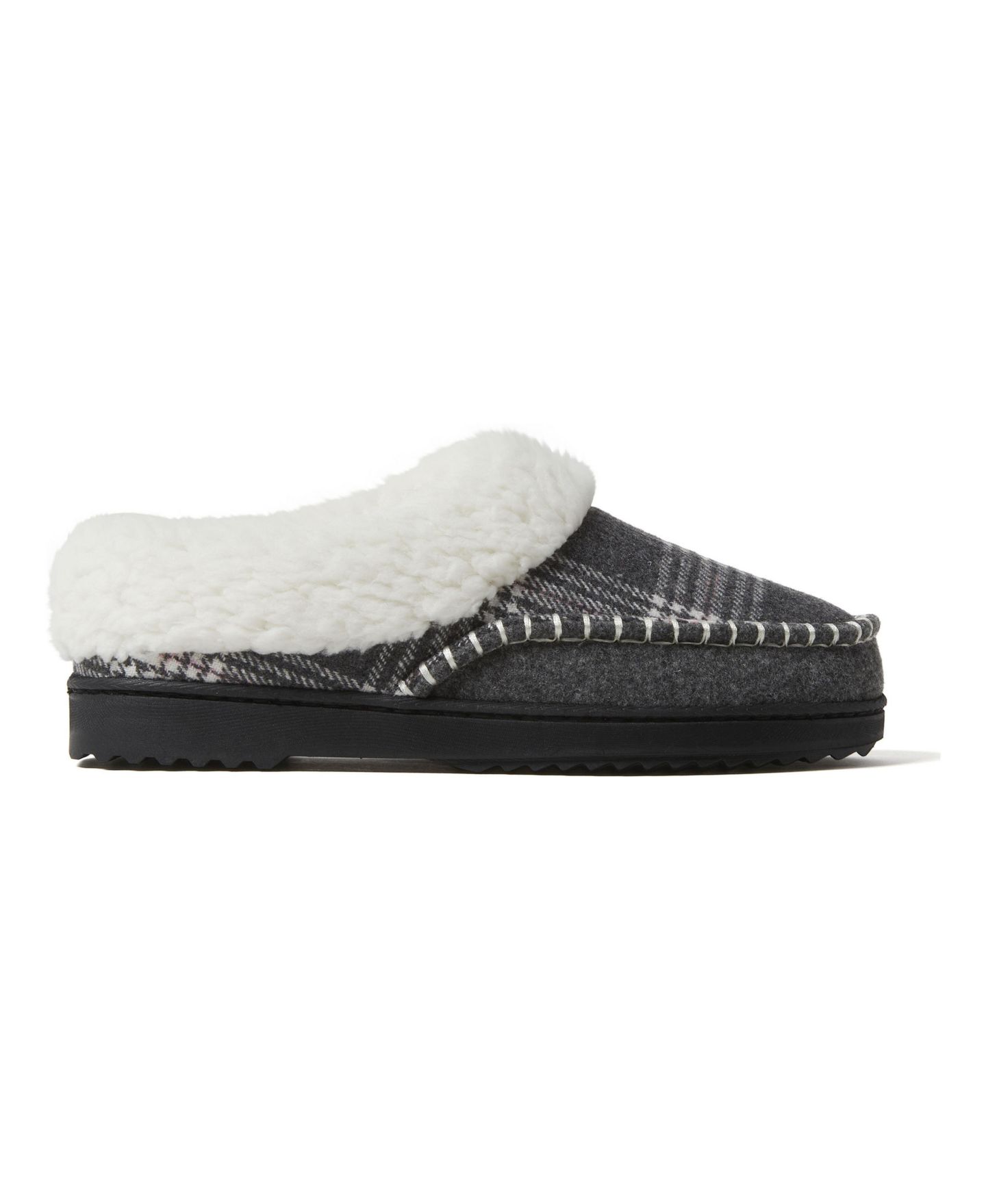Женские сабо Dearfoams Nyla Felted Plaid Moccasin Toe Clog House Shoe Slipper, цвет: Тёмный меланжевый серый — фото 1