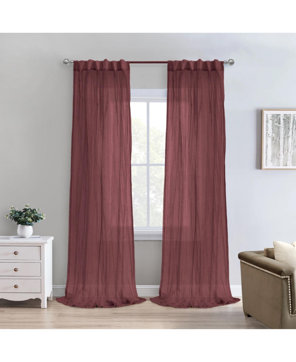 Habitat 100% Polyester Paloma Sheer Broomstick Crushed Solid Dual Header Curtain Panel 52" x 108