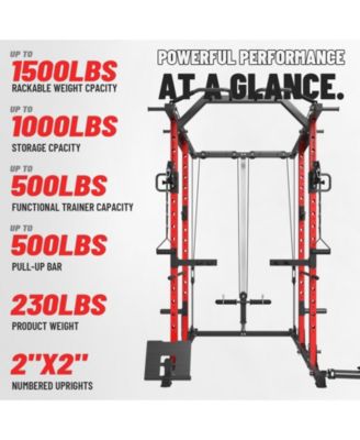 Power Cage with Cable Crossover & Lat Pulldown System, 1500LB Home Gym Rack (Red)