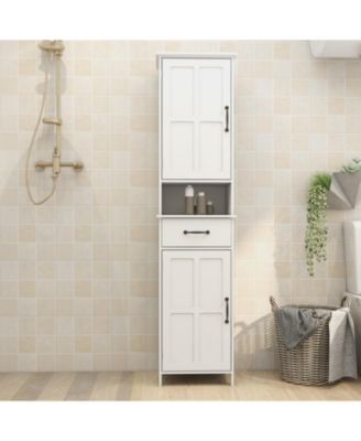 Slim Floor Standing Bathroom Cabinet with Double Doors for Narrow Tall Storage and Organization