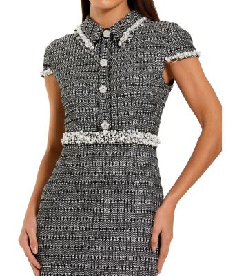 Women's Cap Sleeve Boucle Midi Dress