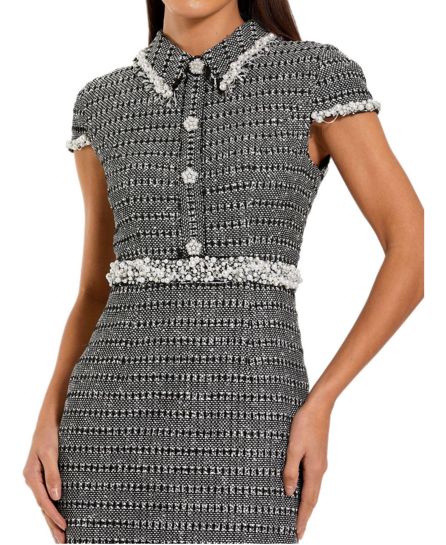 Women's Cap Sleeve Boucle Midi Dress