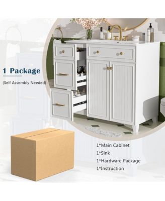 36 Inch Bathroom Vanity with Ceramic Sink Adjustable Shelves Modern Storage Cabinet for Small and Medium Bathrooms