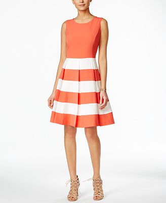 Nine West Striped Fit & Flare Dress - Dresses - Women - Macy's