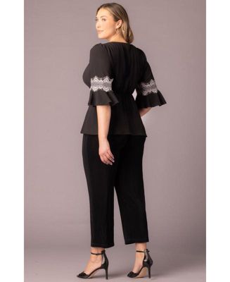 Plus Size Chateau Lace Trim Peplum Top