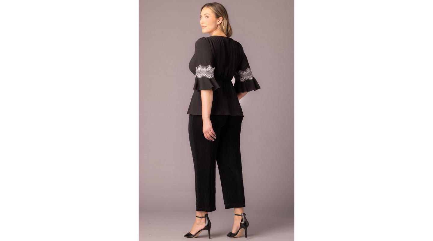 Женский топ Kiyonna Plus Size Chateau Lace Trim Peplum, цвет: Чёрный — фото 5