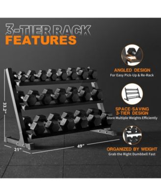 Rubber Hex Dumbbell Set with Rack - 550LB Capacity, Chrome Handles