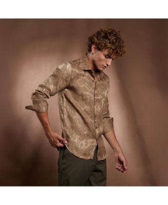 Men's Peanut Brown Flora-Textured Shirt