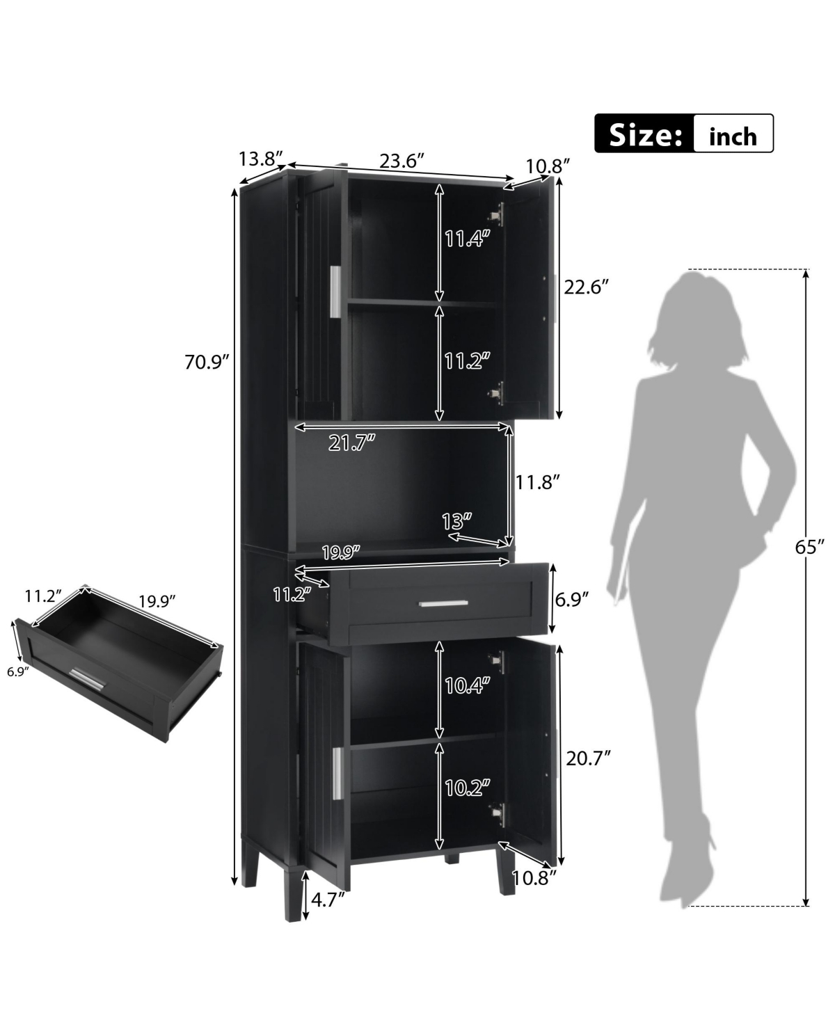 Airsurfer70.9 Inch Tall Freestanding Bathroom Cabinet with Adjustable Shelves and Open Storage for Bathroom Living Room and Laundry