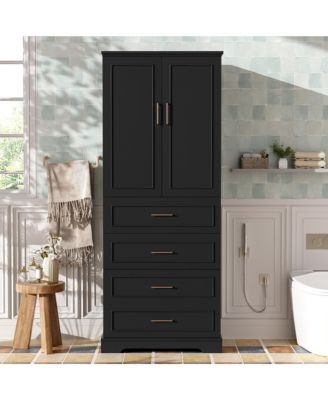 72.2" MDF Steel Soft-Close Adjustable-Shelf Freestanding Bathroom Storage Cabinet