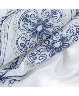 Oliva Gray Arcadia Embroidered Panel - 54x90" Navy