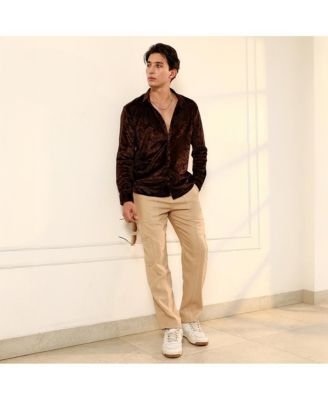 Men's Chocolate Brown Solid Velvet Shirt