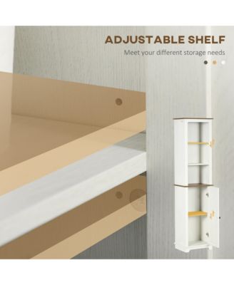 Bathroom Storage Cabinet with Triple Open Shelves Wooden Freestanding Linen Tower with Door and Adjustable Shelf White