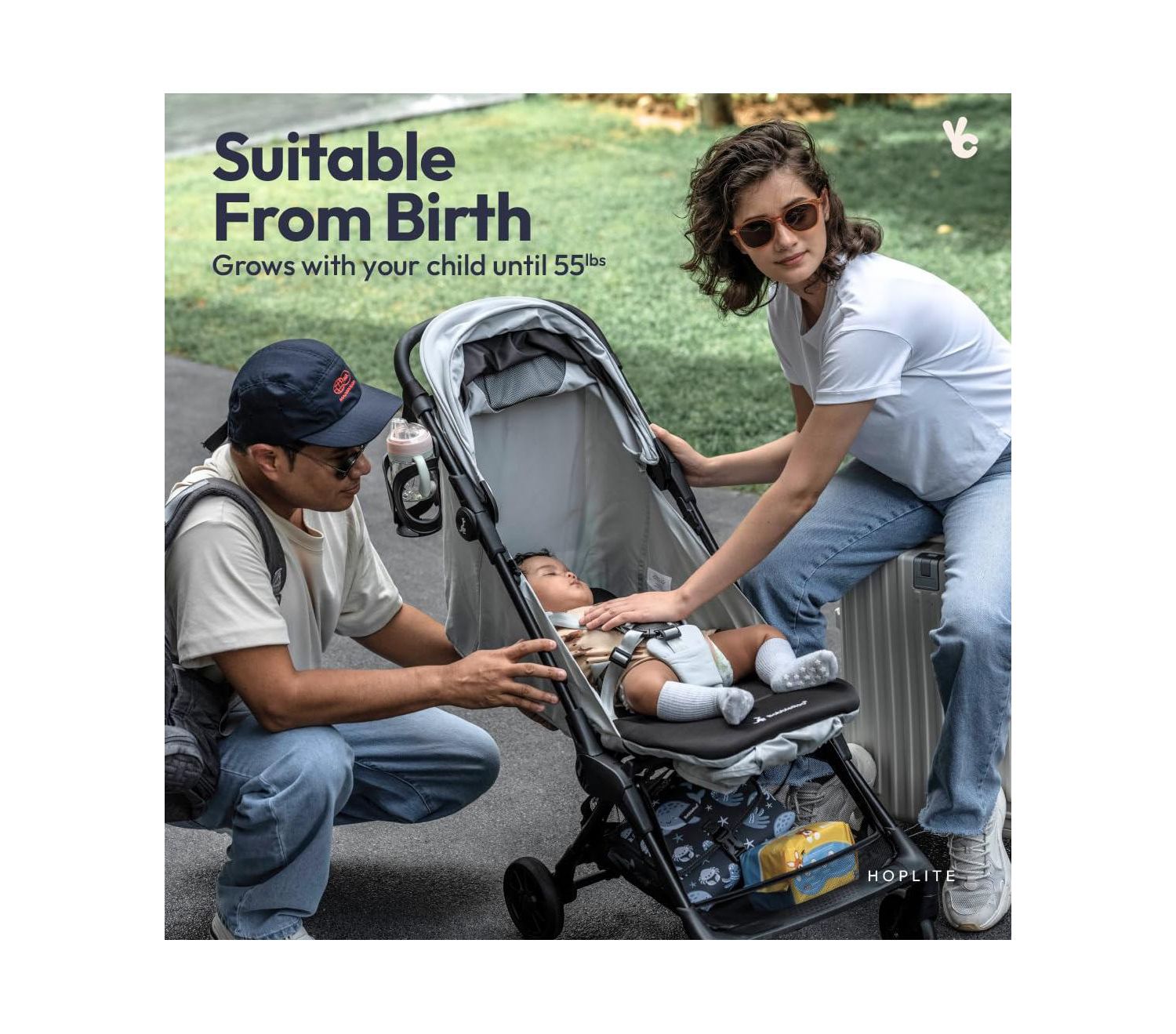 HopLite Ultralight Compact Lightweight Baby Stroller For Airplane - Travel Stroller for Newborn from Birth to 55 lbs, Jet Black