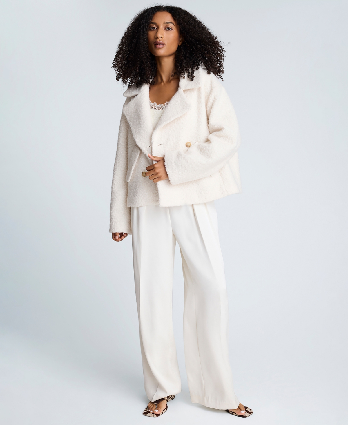 Kenneth Cole Women's Cropped Double-Breasted Peacoat Jacket