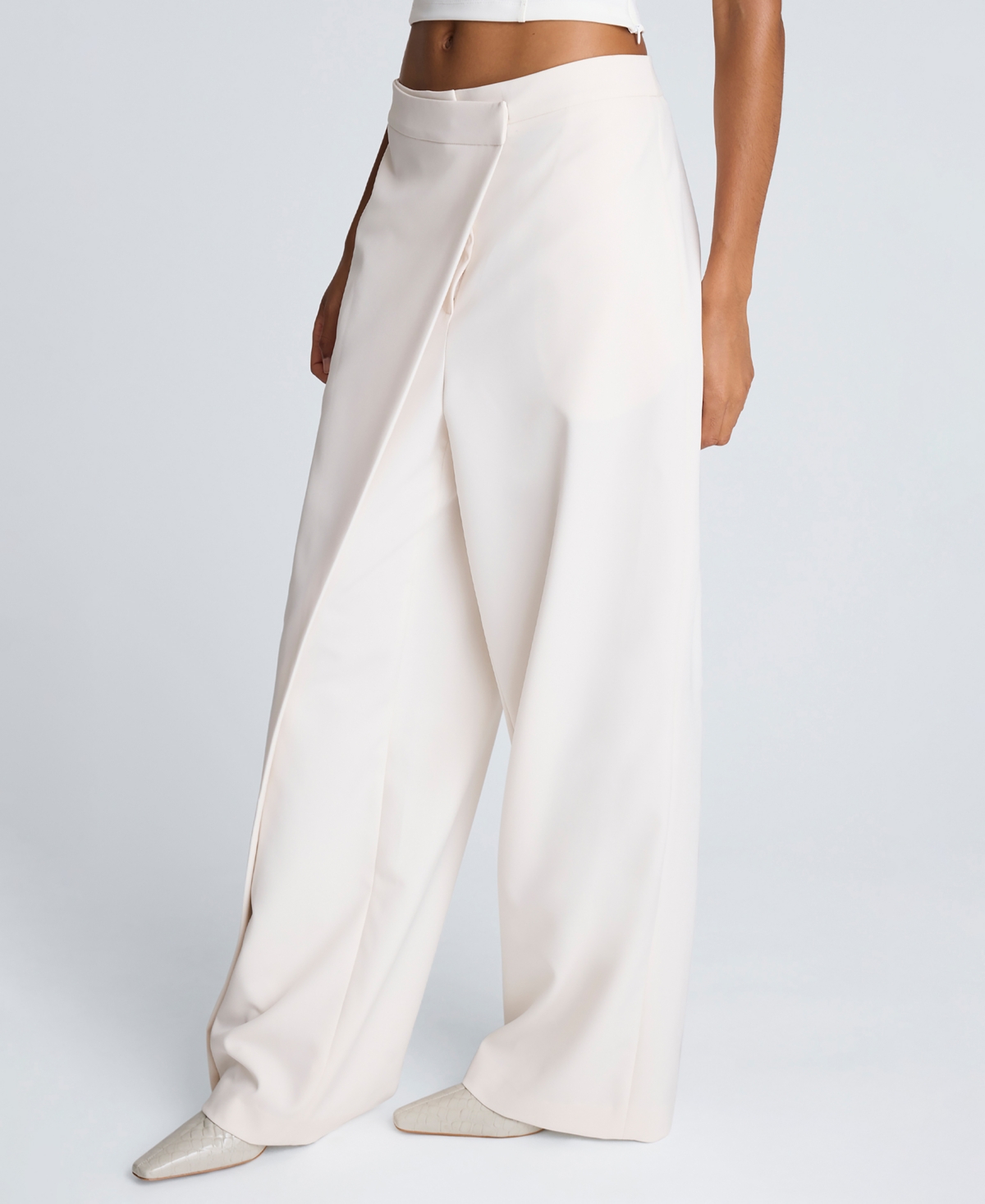 Kenneth Cole Women's Luxe Twill Fly Front Asymmetrical Crossover Pants