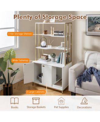 61'' Cat Litter Box Enclosure w/ Storage 3-tier Shelves Side Entrance