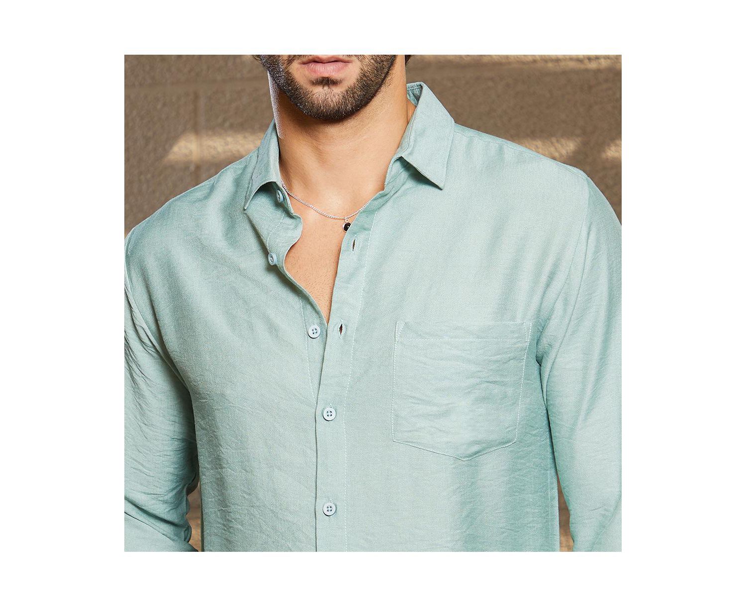 Men's Sage Green Breezy Wrinked Relaxed Shirt