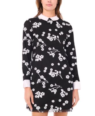 Women's Sequin Long-Sleeve Detail Floral Printed Mini Dress