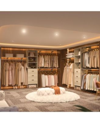 120&#39;&#39; Heavy Duty Closet Organizer System with 3 Wooden Drawers, 10FT Walk-in Closet Organizer with 3 Shelving Towers