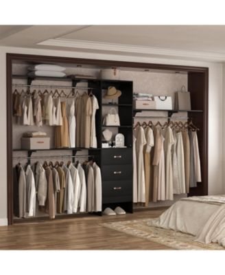 120'' Heavy Duty Closet Organizer System with 3 Wooden Drawers, 10FT Walk-in Closet Organizer with 3 Shelving Towers