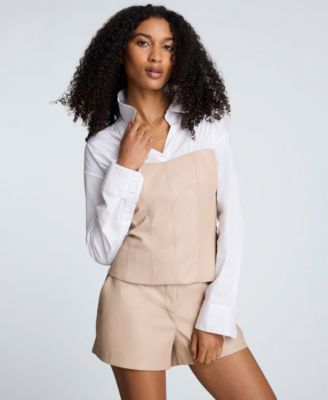 Women's Solid Poplin Y-Neck Long-Sleeve Shirt