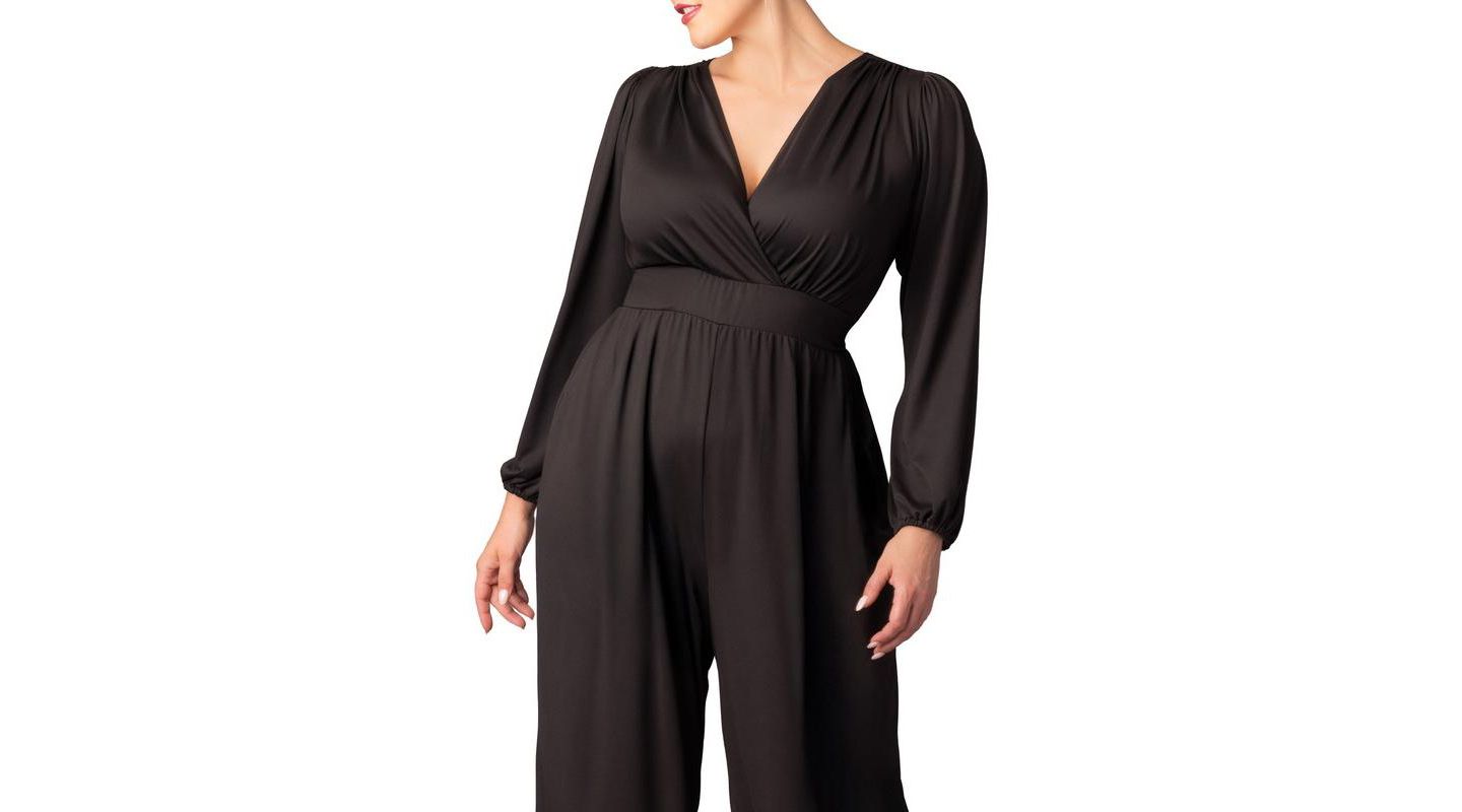 Женский комбинезон Kiyonna Plus Size Brigitte Long Sleeve Wide Leg Jumpsuit, цвет: Чёрный — фото 3