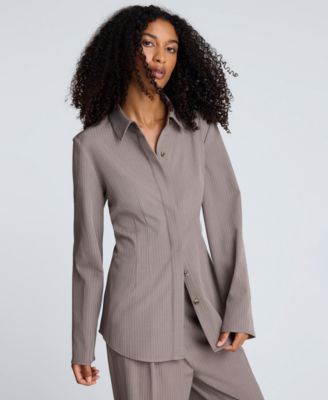 Kenneth Cole - Women's Pinstripe Fitted Straight-Sleeve Blouse