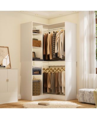 Freestanding Corner Closet System with 8 Shelves and 2 Hanging Rods, 36-Inch Closet Organizer for Bedroom