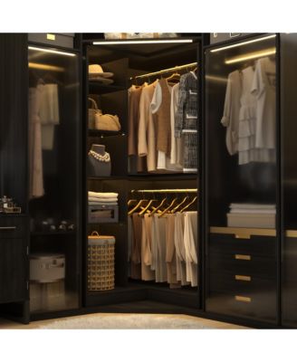 Freestanding Corner Closet System with 8 Shelves and 2 Hanging Rods, 36-Inch Closet Organizer for Bedroom