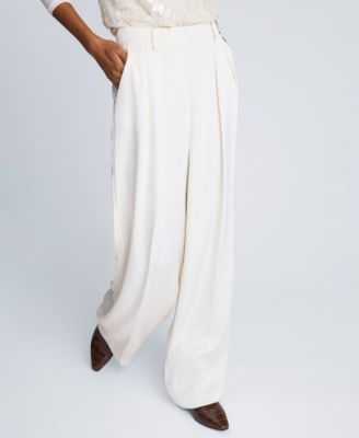 Women's Satin Double Pleated Wide Leg Pants