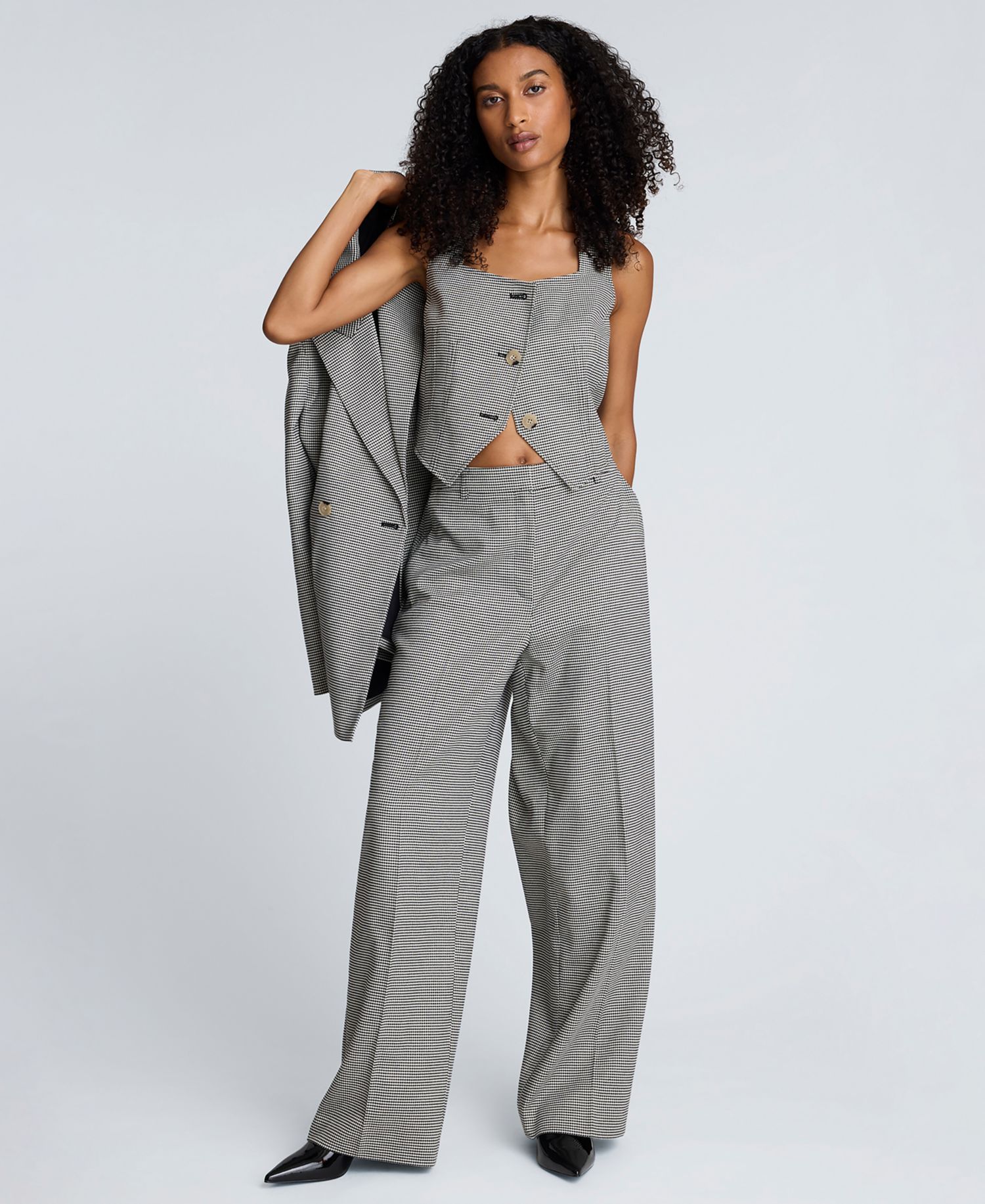Women's Houndstooth Cropped Fitted Bodice Vest