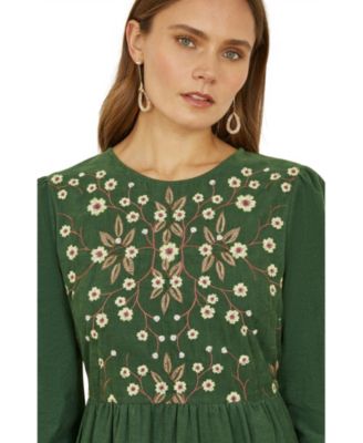 Women's Long Sleeve Embroidered Midi Dress