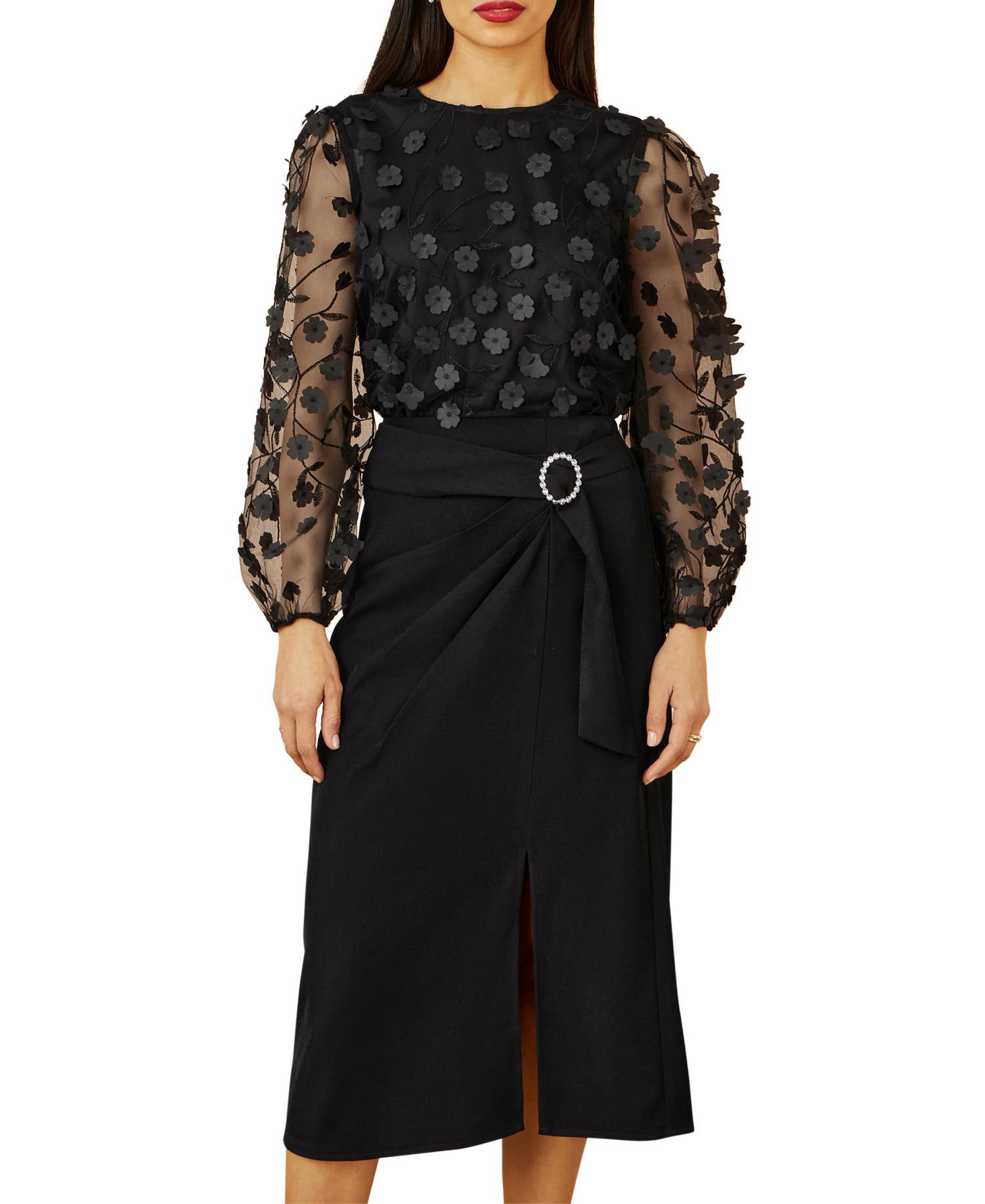 Women's Long Sleeve Sheer Floral Top