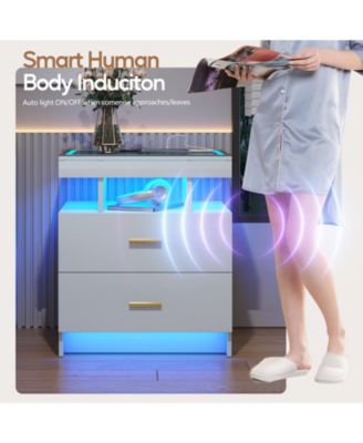 1 PC Wood Smart LED Nightstand with Charging, Auto Sensor & 2 Drawers -  Nightstand