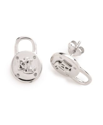 Silver-Tone Logo Padlock Stud Earrings