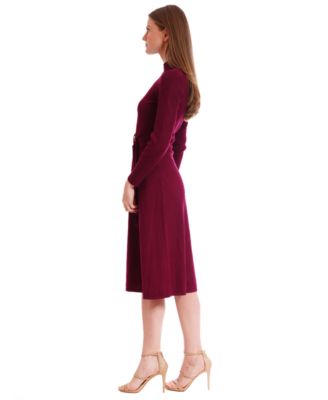 Women's Tie Waist Fit and Flare Sweater Dress