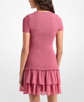 Michael Kors Women's Smocked Crew Neck Mini Dress