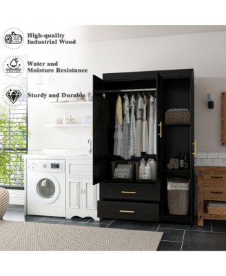  Freestanding   Wood   Hanging Rod & Shelves Bedroom Armoire