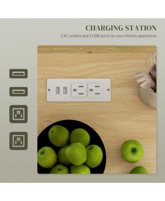 30" Power Outlets, USB Ports, Drawer, Cabinet, Spice & Towel Rack Rolling Kitchen Island Cart