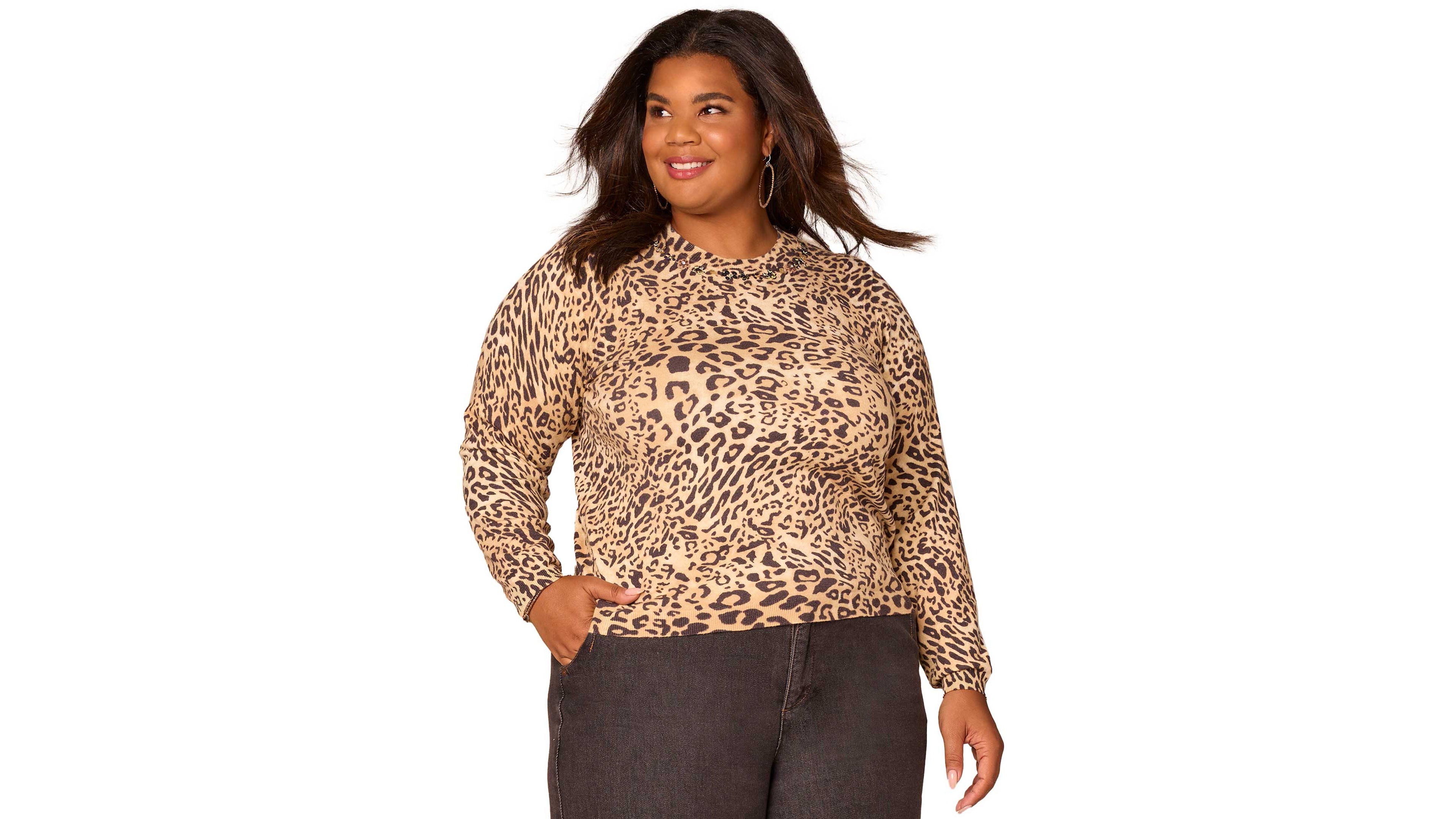 Democracy Plus Long Sleeve Sequin Printed Sweater
